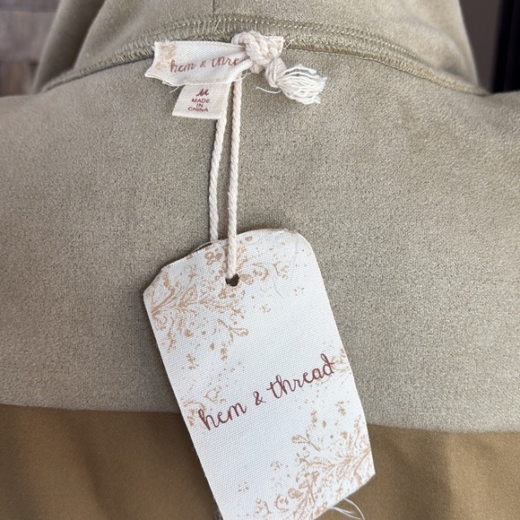 hem & thread tan long line open front light faux suede jacket with side pockets - Picture 11 of 16